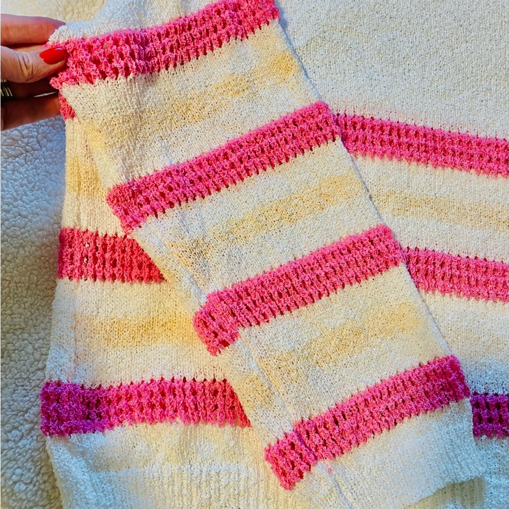 POL Women's Sweater - Pink and Cream Stripes - Picture 2 of 3